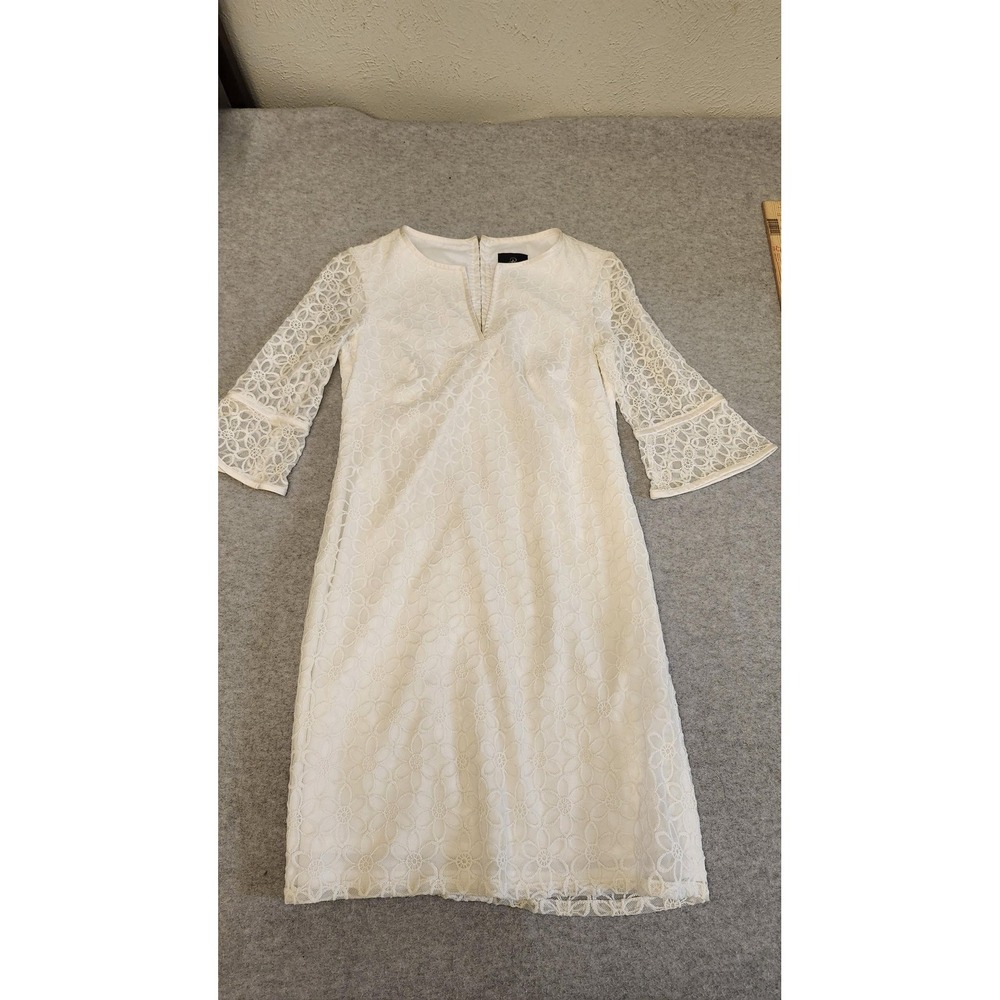 Adrianna Papell Dress Womens 4P Ivory Floral Lace Sheath Bell‎ Sleeve Cocktail
